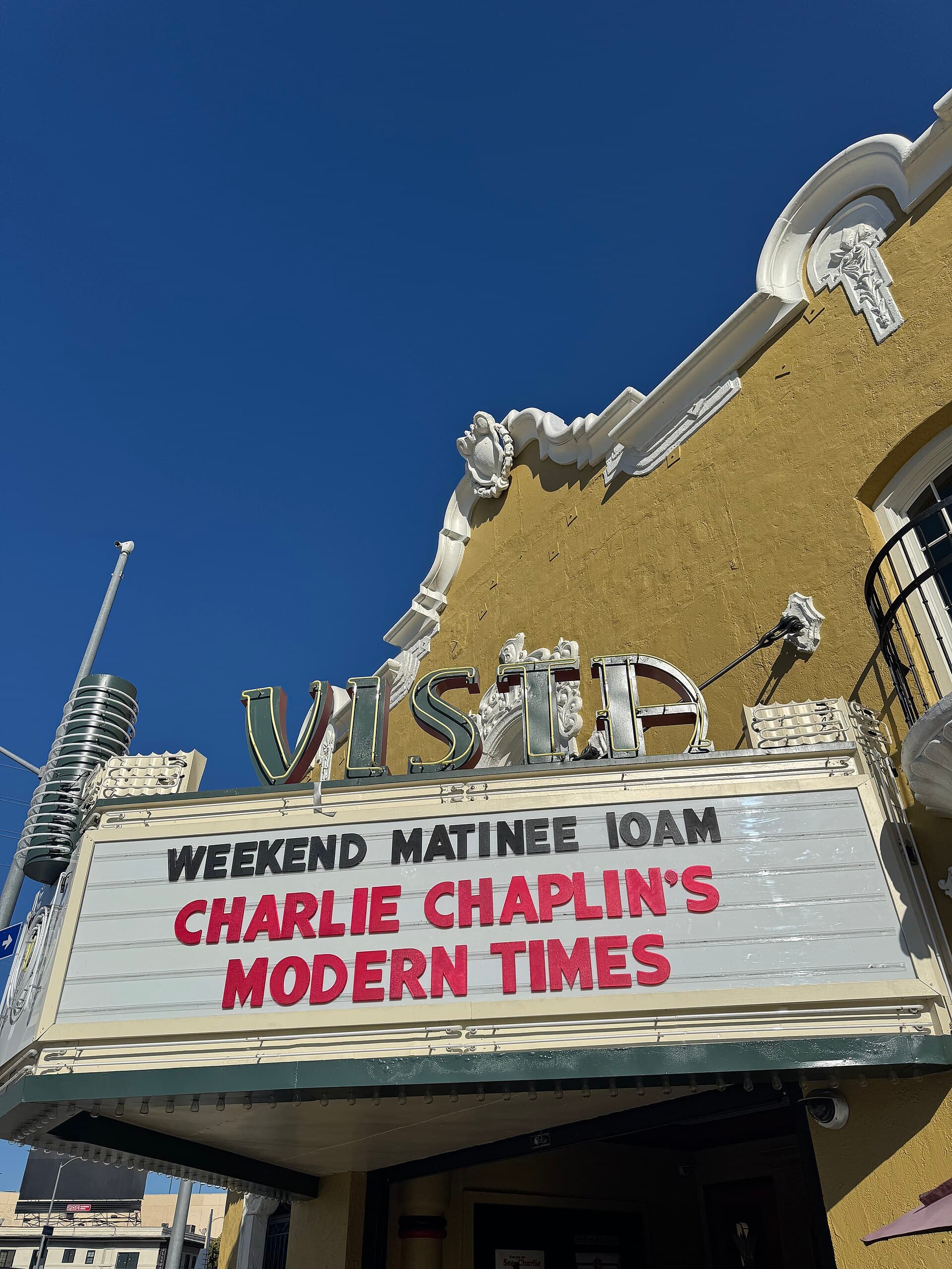 The illuminated marquee of the Vista Theatre in Los Angeles
